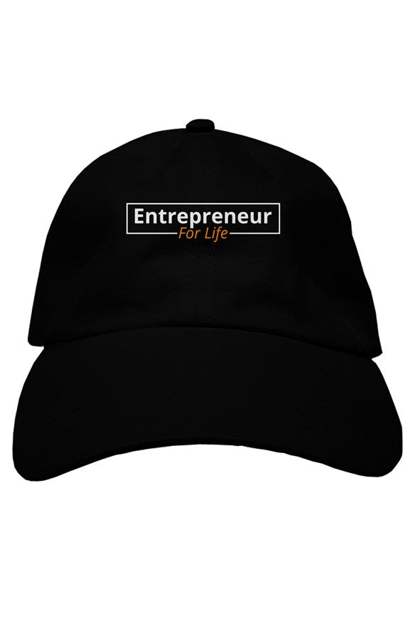 &quot;Entrepreneur For Life&quot; Soft Baseball Cap with White &amp; Orange Lettering - Miller IP