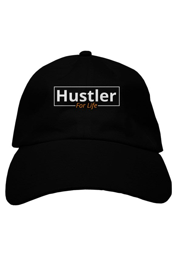 &quot;Hustle For Life&quot; Soft Baseball Cap with White &amp; Orange Lettering - Miller IP