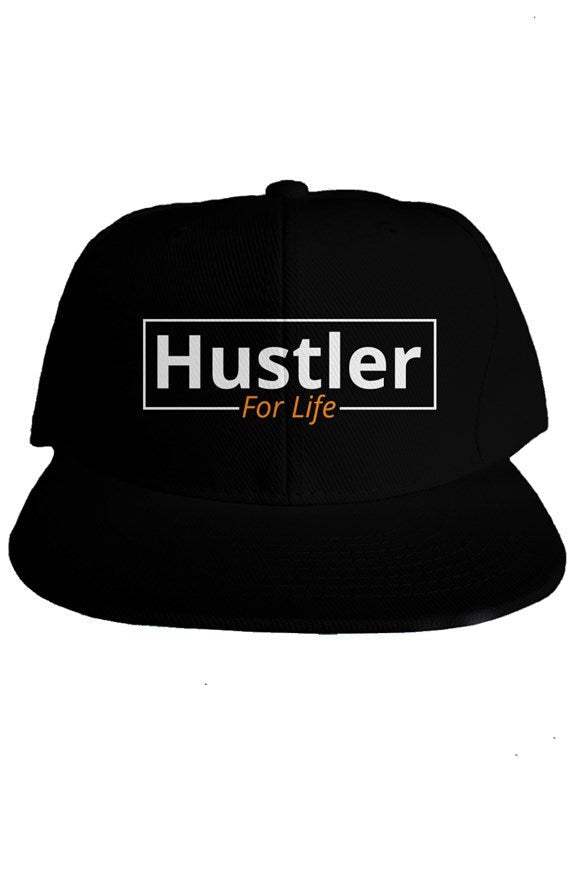 "Hustler For Life" Classic Snapback with White & Orange Lettering - Miller IP