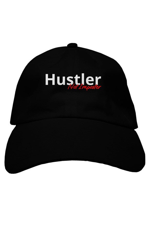 "Hustler Not Imposter" Soft Baseball Cap with White & Red Lettering - Miller IP