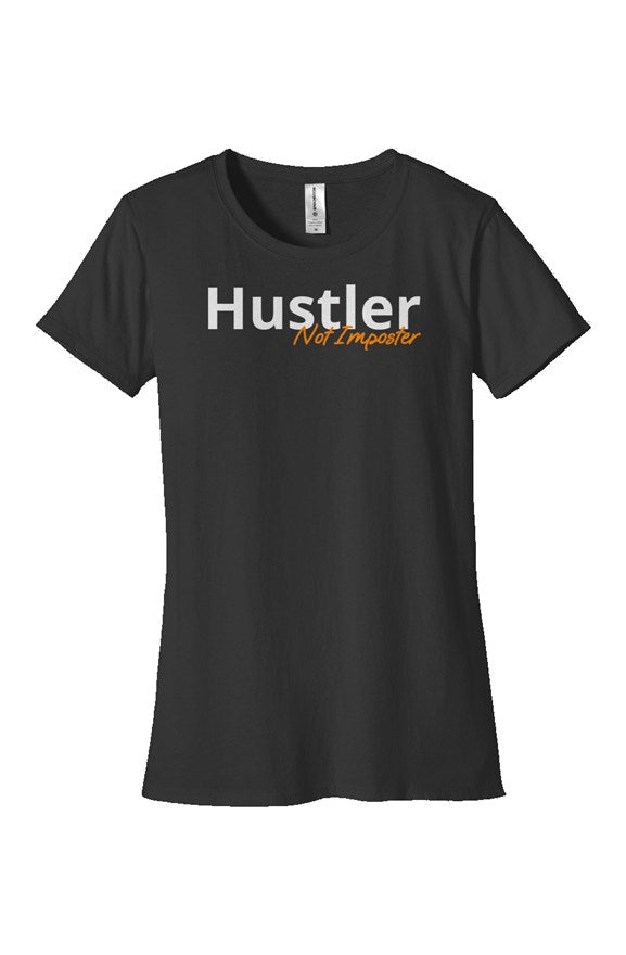 "Hustler Not Imposter" Woman's Classic T Shirt with White & Orange Lettering - Miller IP