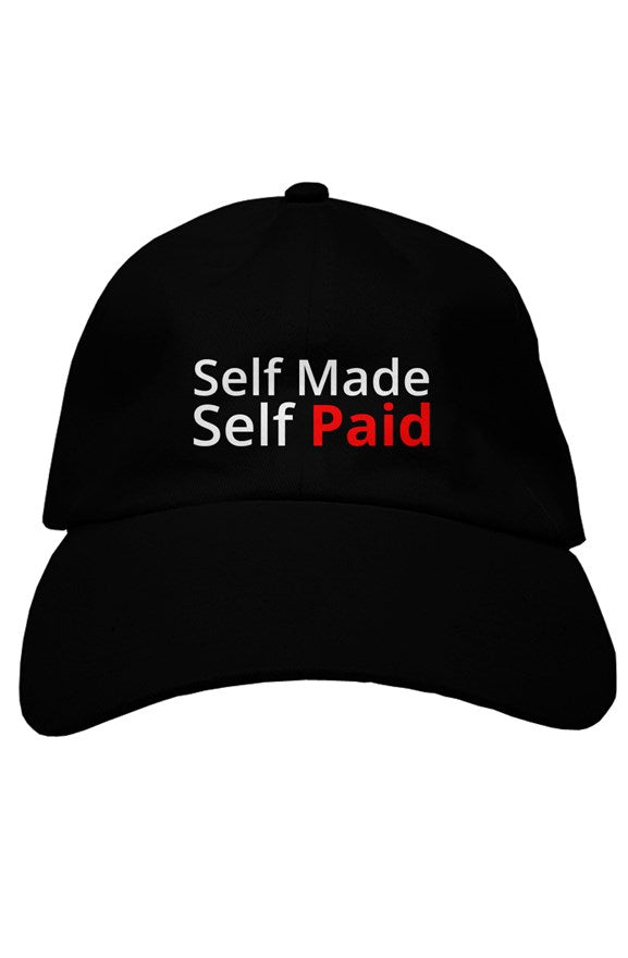 "Self Made Self Paid" Soft Baseball Caps with White & Red Lettering