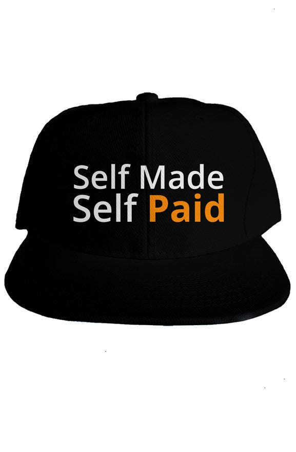 "Self Made Self Paid" Classic Snapback with White & Orange Lettering