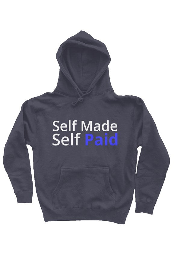 "Self Made Self Paid" Heavyweight Pullover Hoodie with White & Blue Lettering