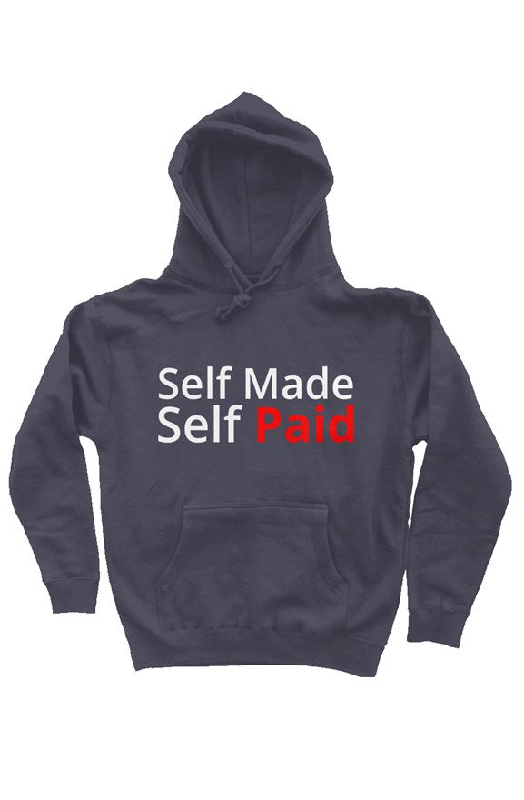 "Self Made Self Paid" Heavyweight Pullover Hoodie with White & Red Lettering