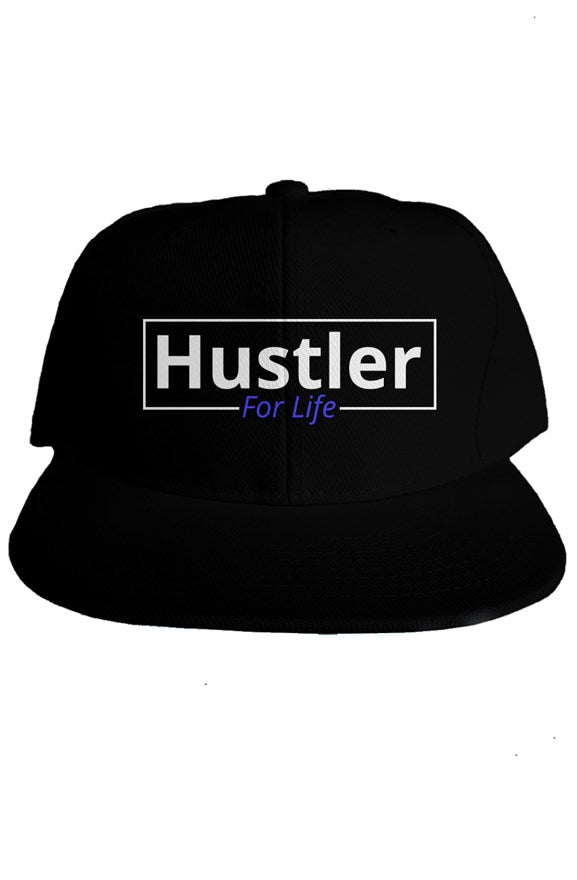 "Hustler For Life" Classic Snapback with White & Blue Lettering