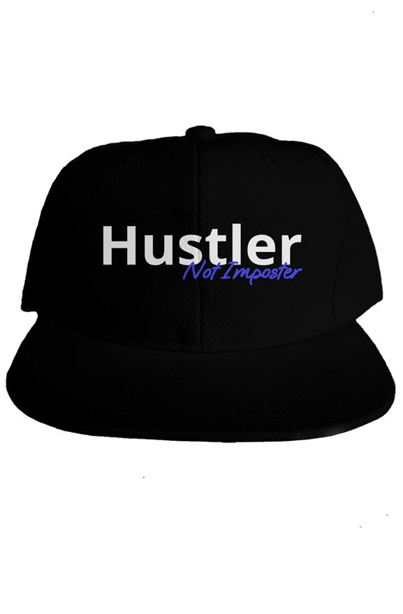 "Hustler Not Imposter" Classic Snapback with White & Blue Lettering