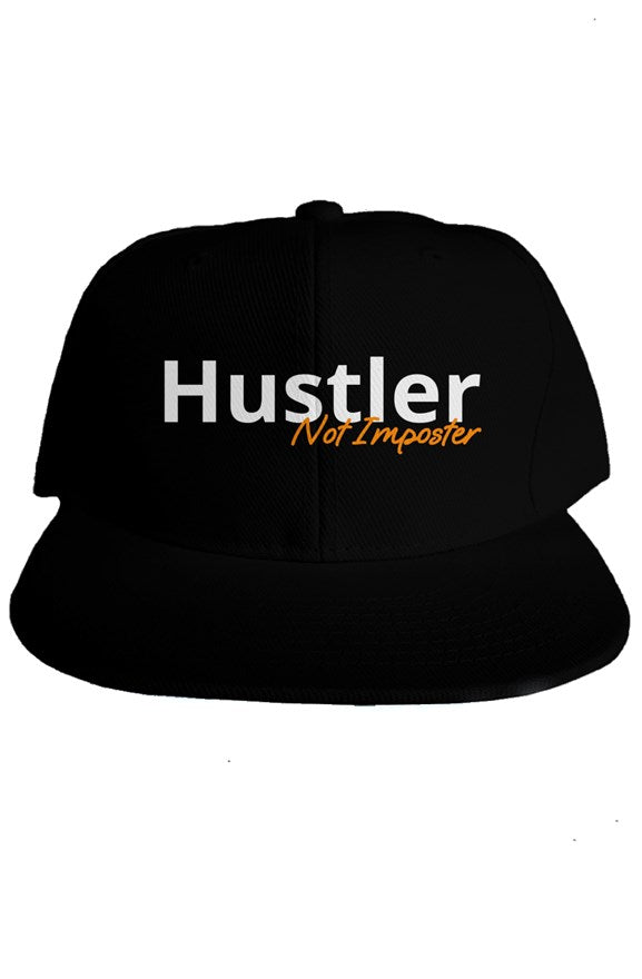 "Hustler Not Imposter" Classic Snapback with White & Orange Lettering