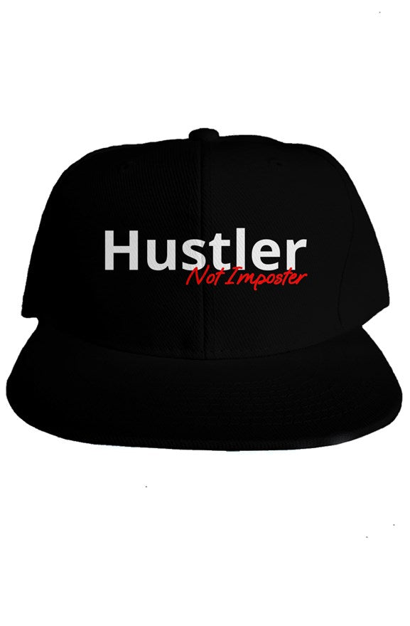 "Hustler Not Imposter" Classic Snapback with White & Red Lettering