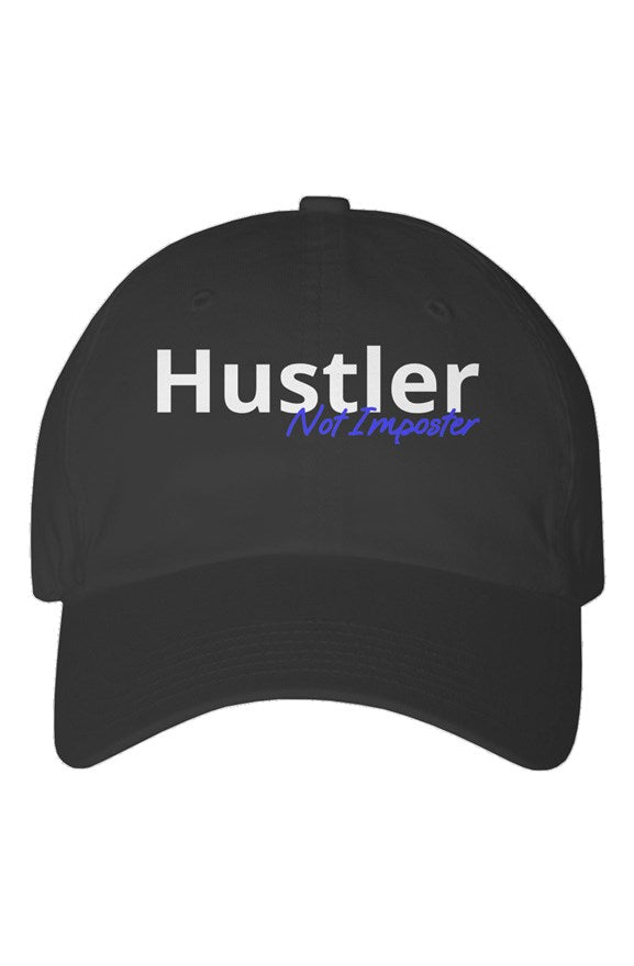 "Hustler Not Imposter" Youth Dad Hat with White & Blue Lettering