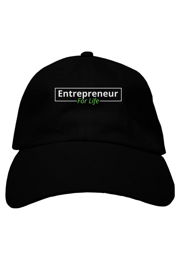 "Entrepreneur For Life" Soft Baseball Cap with White & Green Lettering