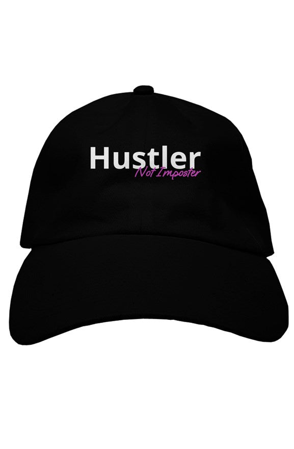 "Hustler Not Imposter" Soft Baseball Cap with White & Pink Lettering