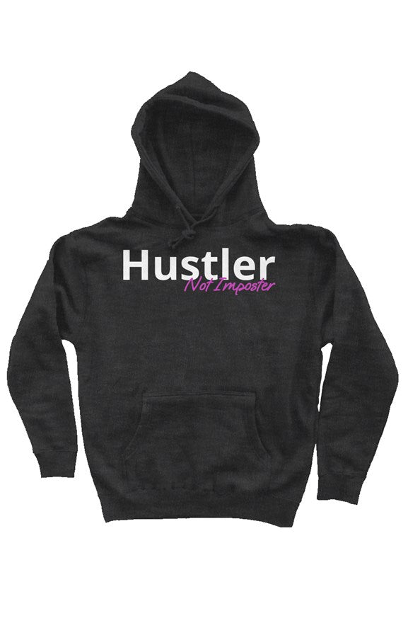 "Hustler Not Imposter" Heavy Weight Pullover Hoodie with White & Pink Lettering